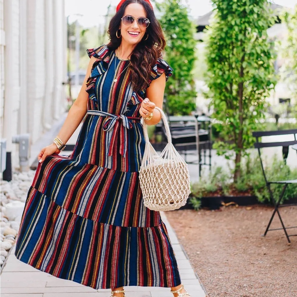 Orange and Blue Tiered Maxi Sundress